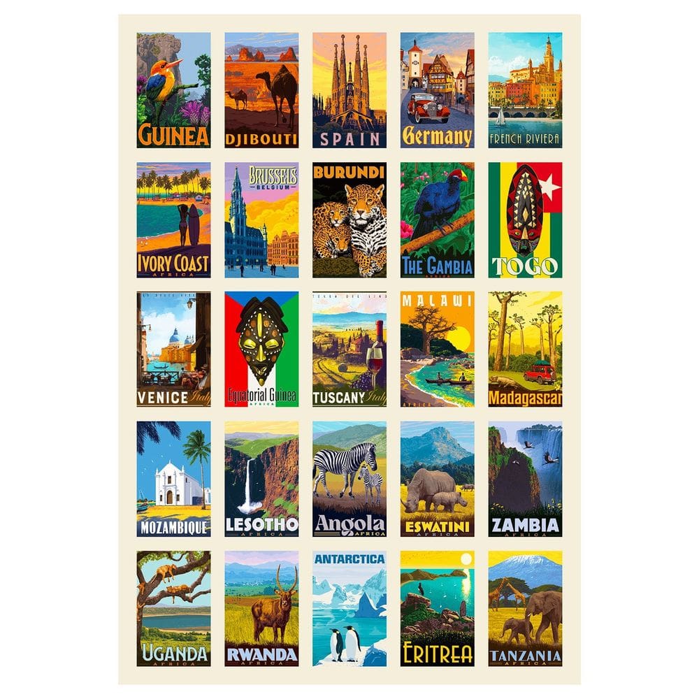 Pacote de adesivos World Landmark Retro Travel Poster, 50 unidades