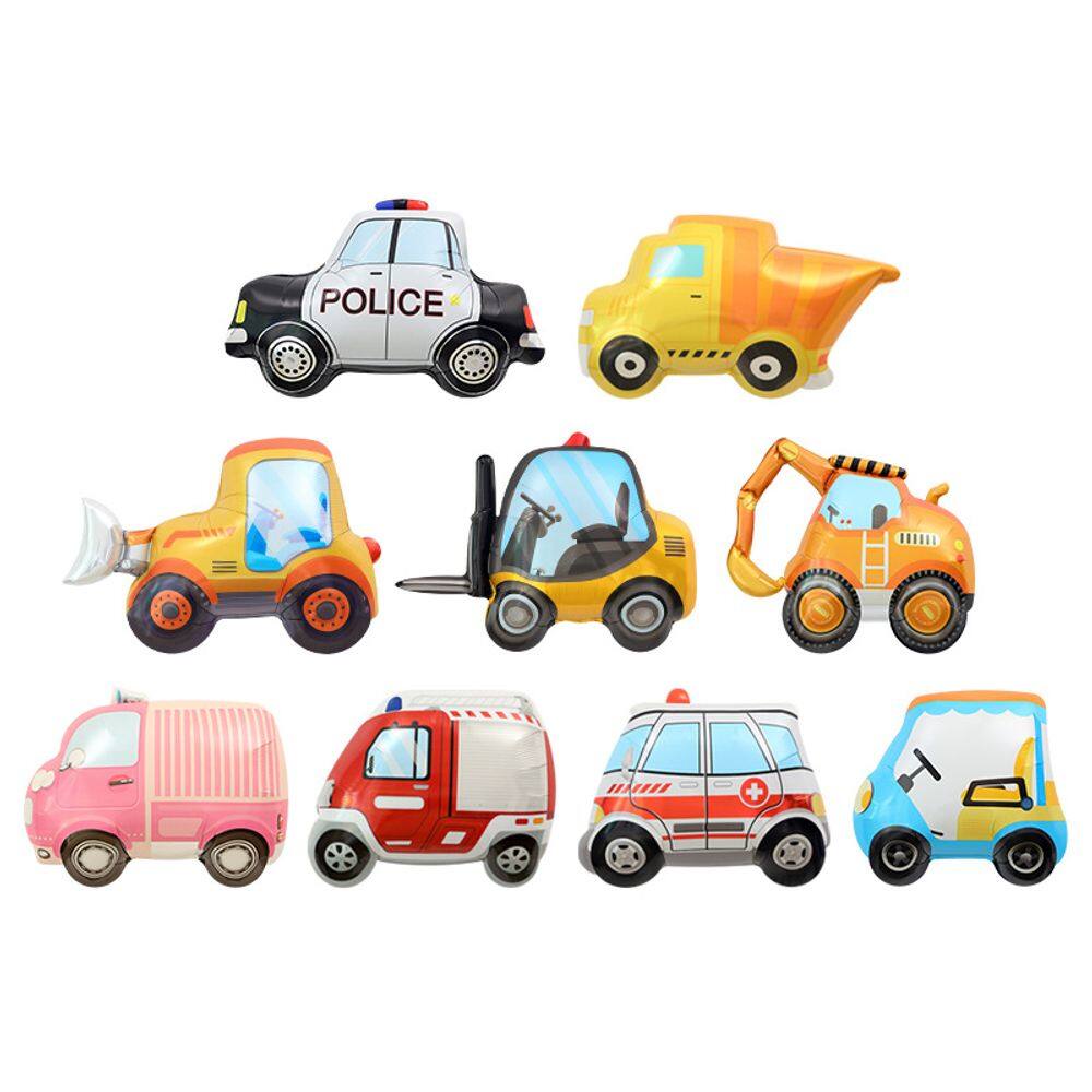 Conjunto de balões metalizados para veículos, 9 peças, tema de construção, 45-85 cm