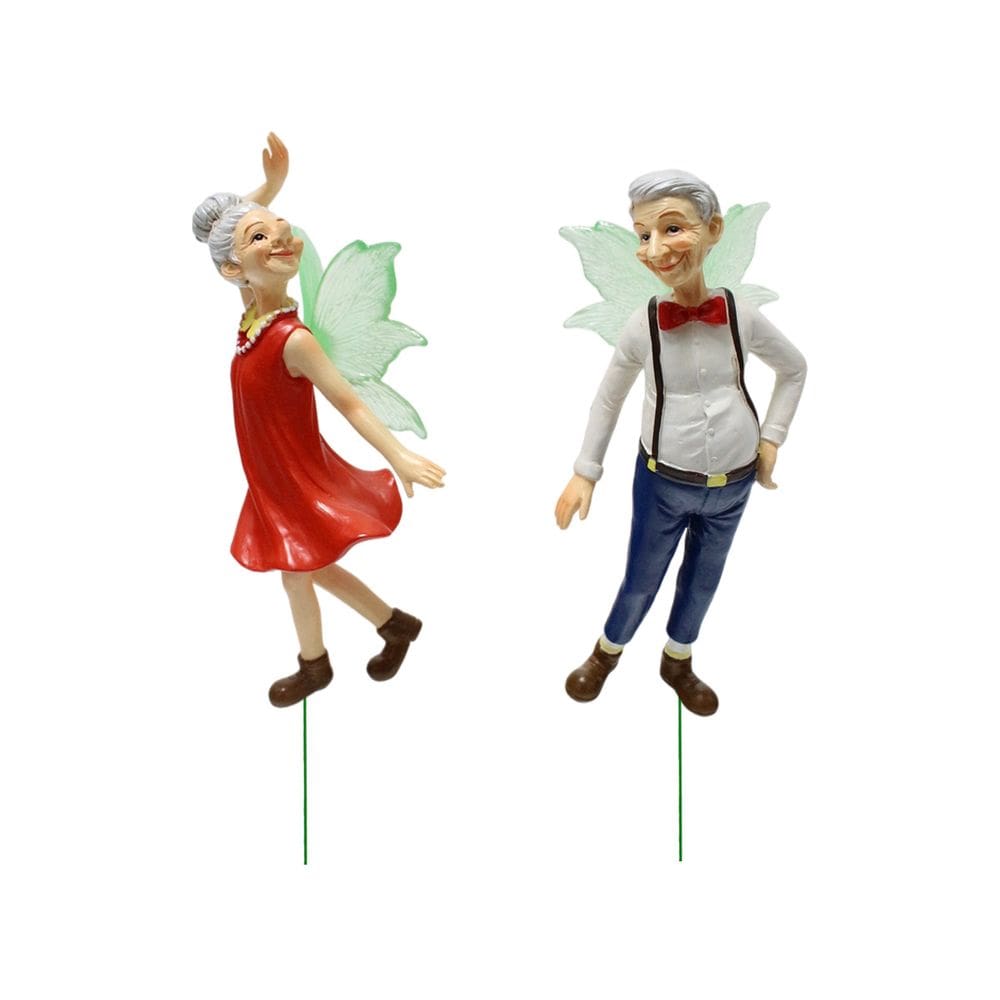 Escultura de decoração de jardim, resina de casal de fadas idosas