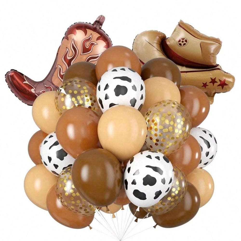 Conjunto de balões Farm Theme 59 peças com estampa de vaca e confetes dourados