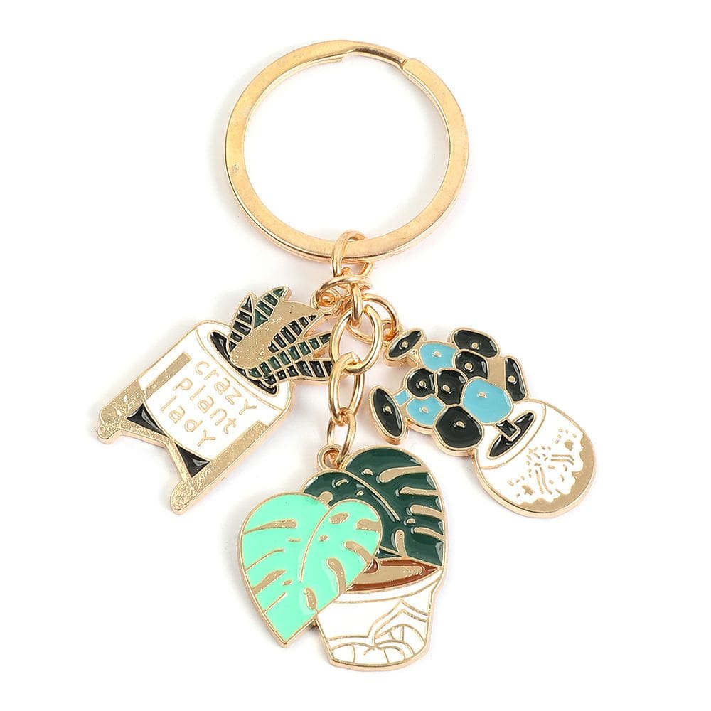 Conjunto de chaveiros: planta suculenta, cacto, vaso, liga de zinco