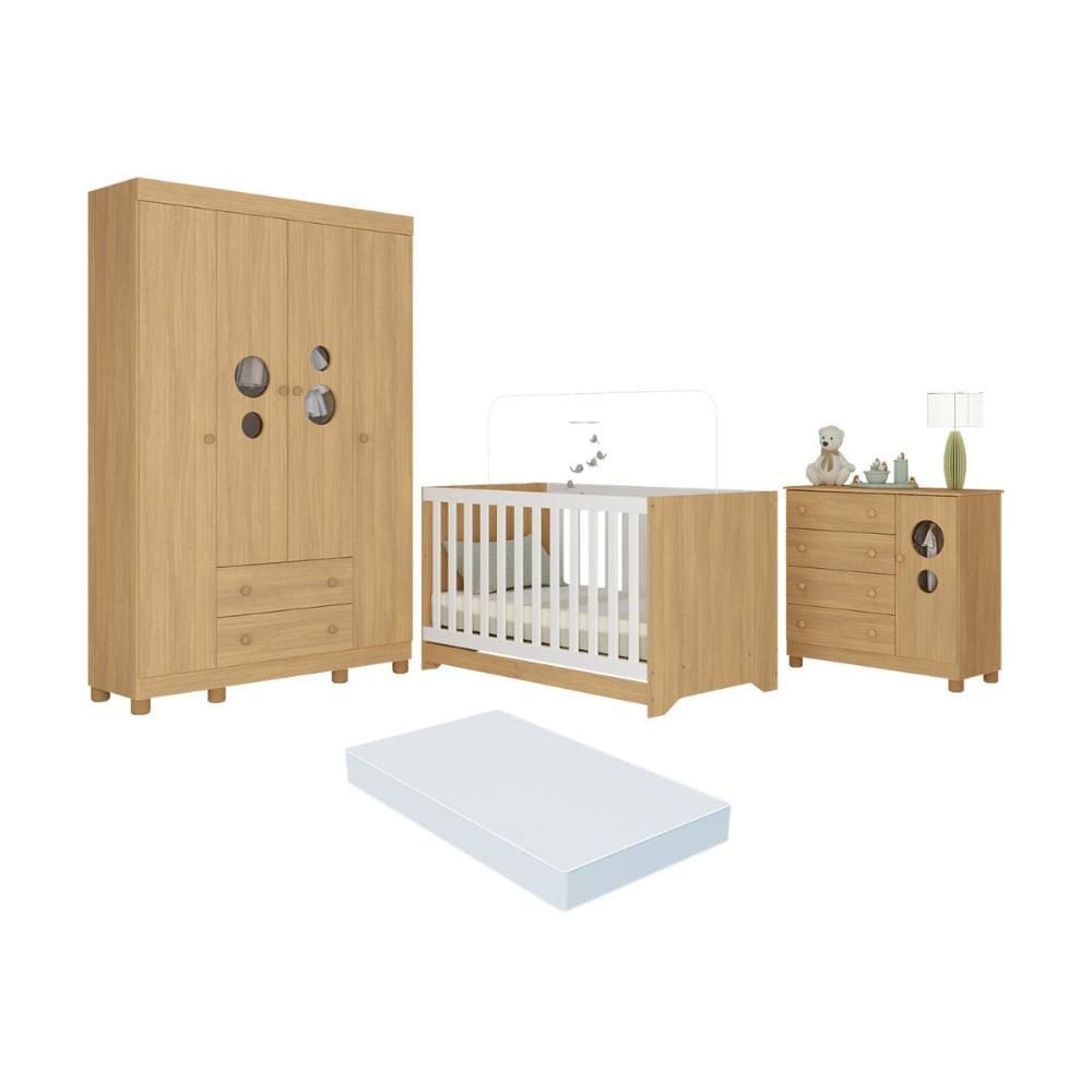 Quarto de Bebê Completo com Berço Americano 3 em 1 Colchão Incluso Bombom Multimóveis MP4630