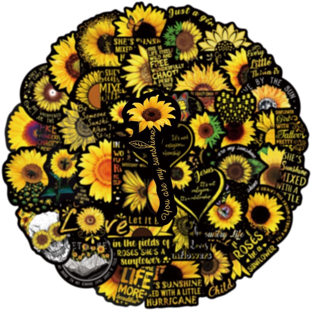 Pacote de adesivos de girassol, margarida e flores, 50 unidades à prova d`água