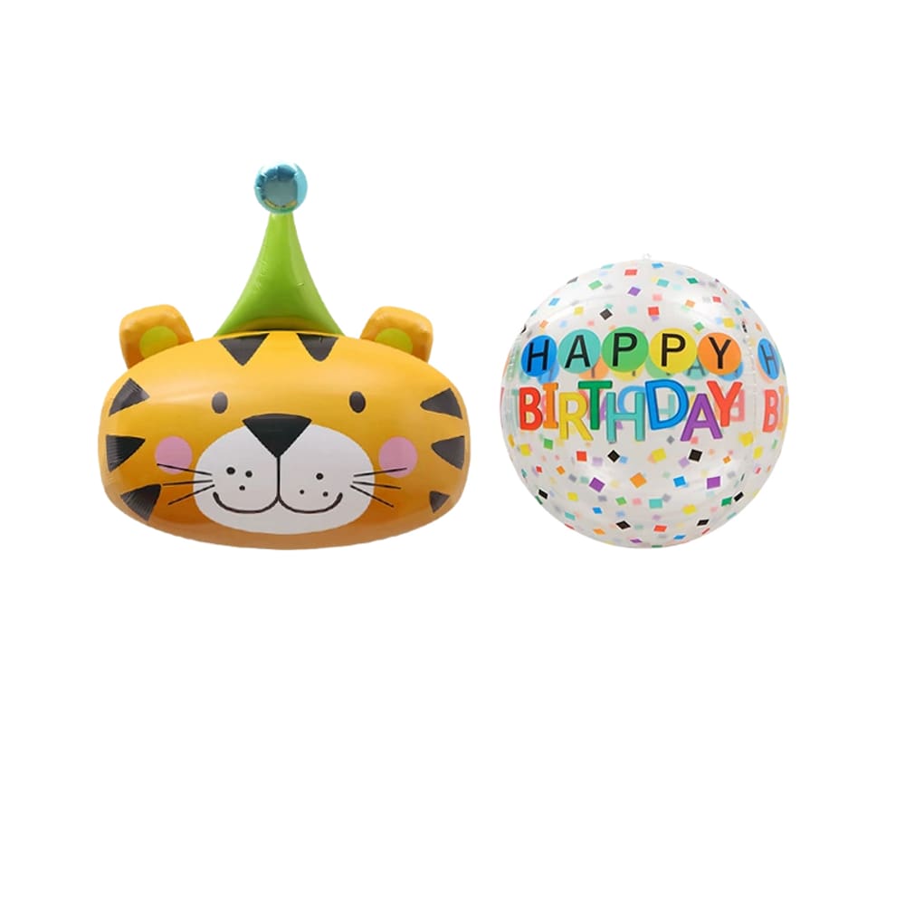 Conjunto de chapéu de festa e balão de feliz aniversário Tiger Theme x2