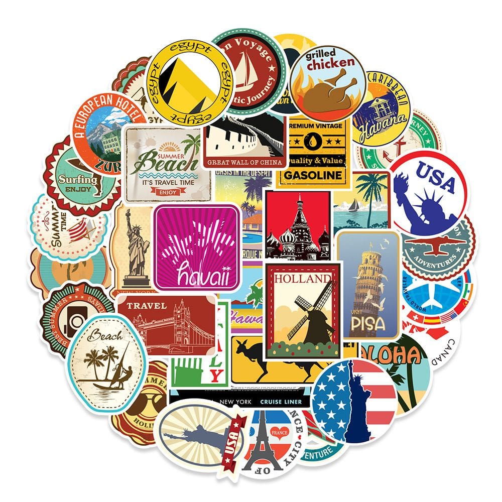 Pacote de adesivos: 100 unidades de decalques World Landmark Travel Graffiti