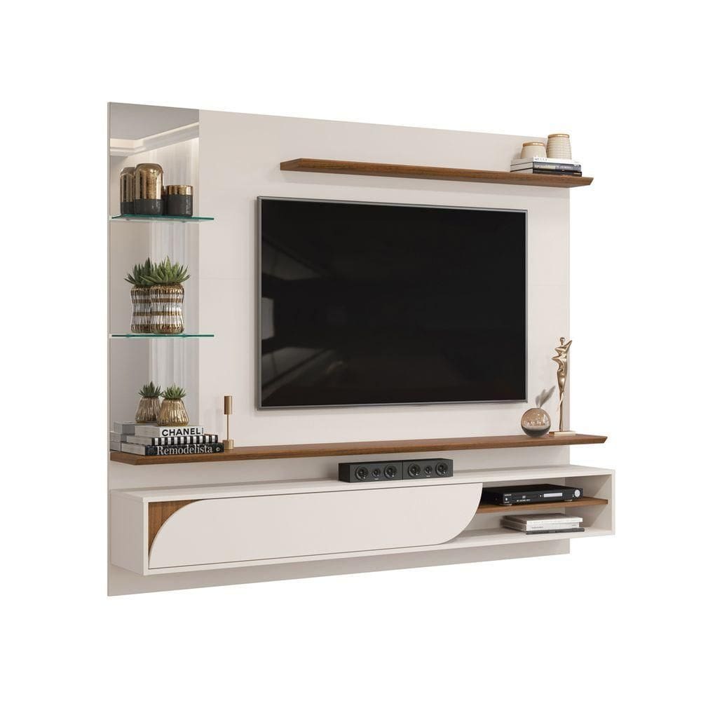 Painel Ravi Com Prateleira Off White Com Freijó