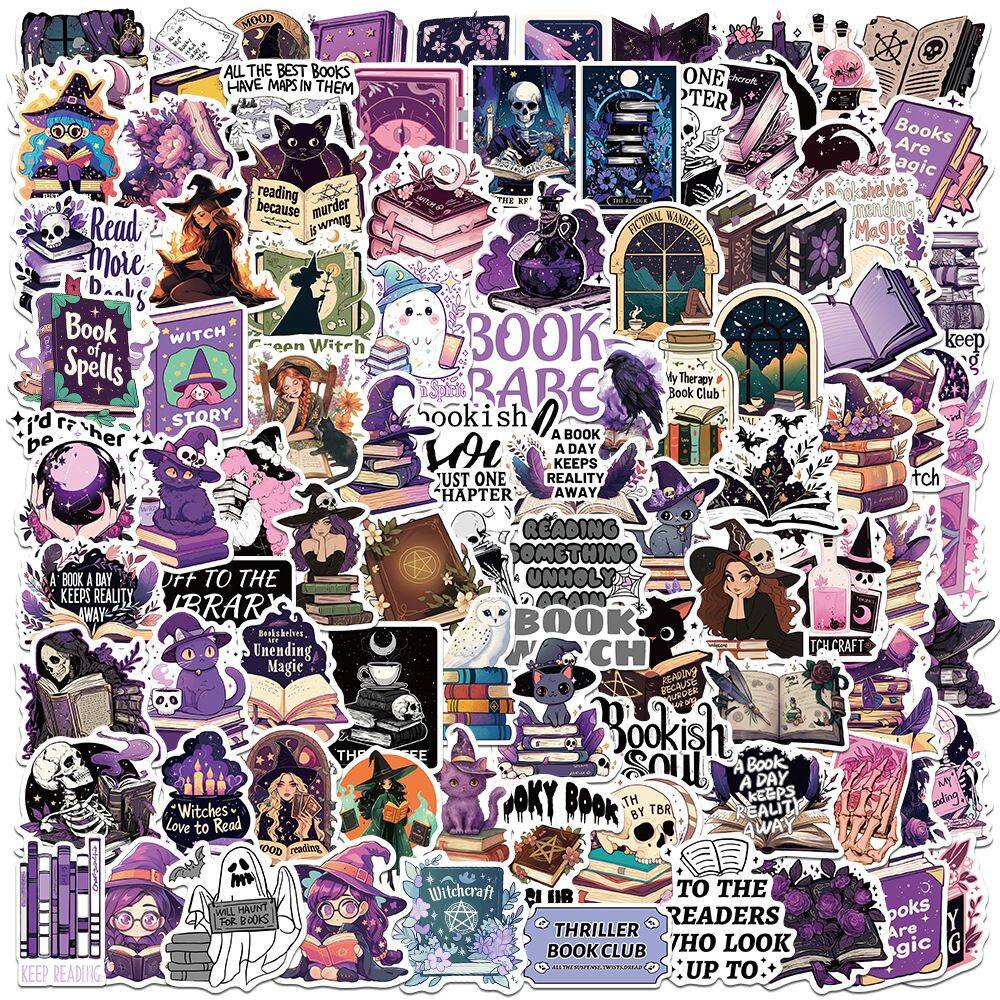 Pacote de adesivos Gothic Reading Skull Book, 50 unidades à prova d`água