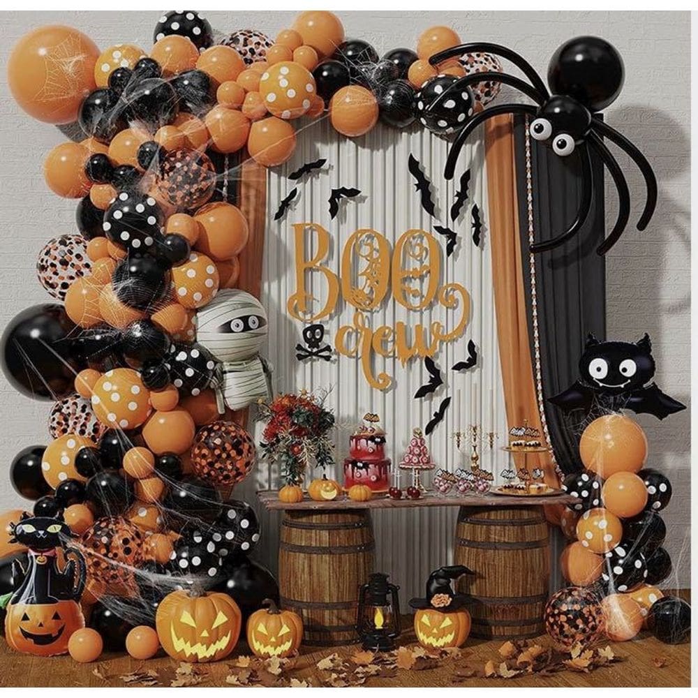 Kit de arco de balões de Halloween, 128 unidades | Bolinhas laranja-pretas