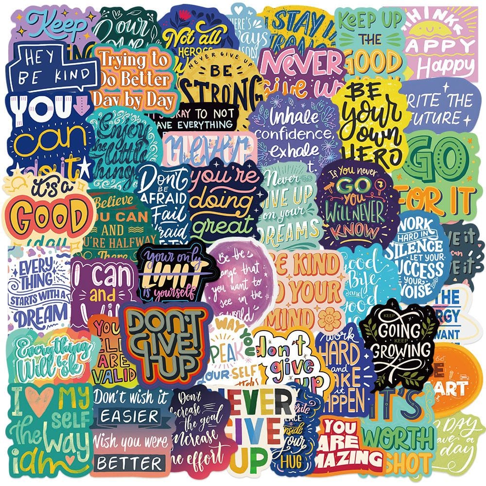 Pacote de adesivos motivacionais, 50 unidades — Decalques de vinil coloridos