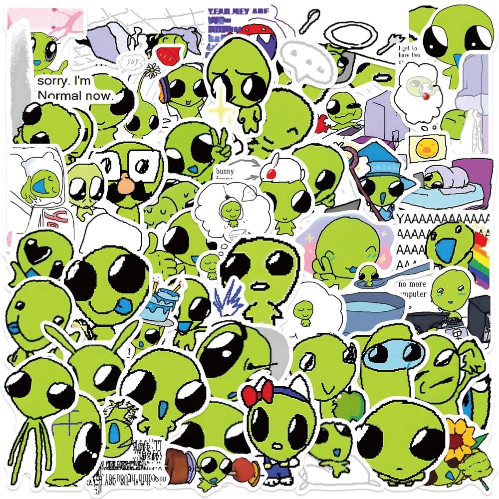Pacote de adesivos Little Green Alien, 52 unidades de vinil de desenho animado