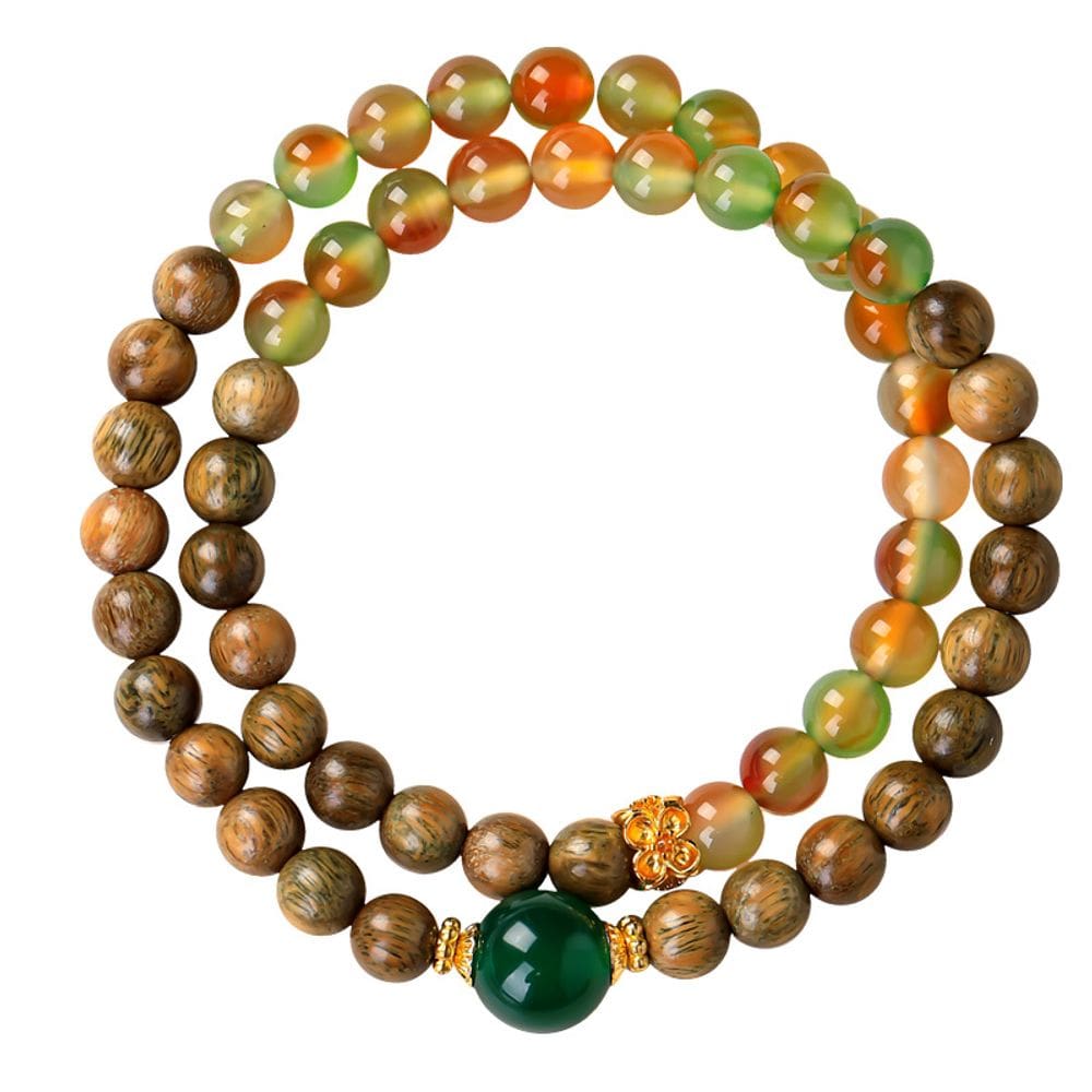 Pulseira Santos Wood and Peacock Agate Bead 6mm de diâmetro
