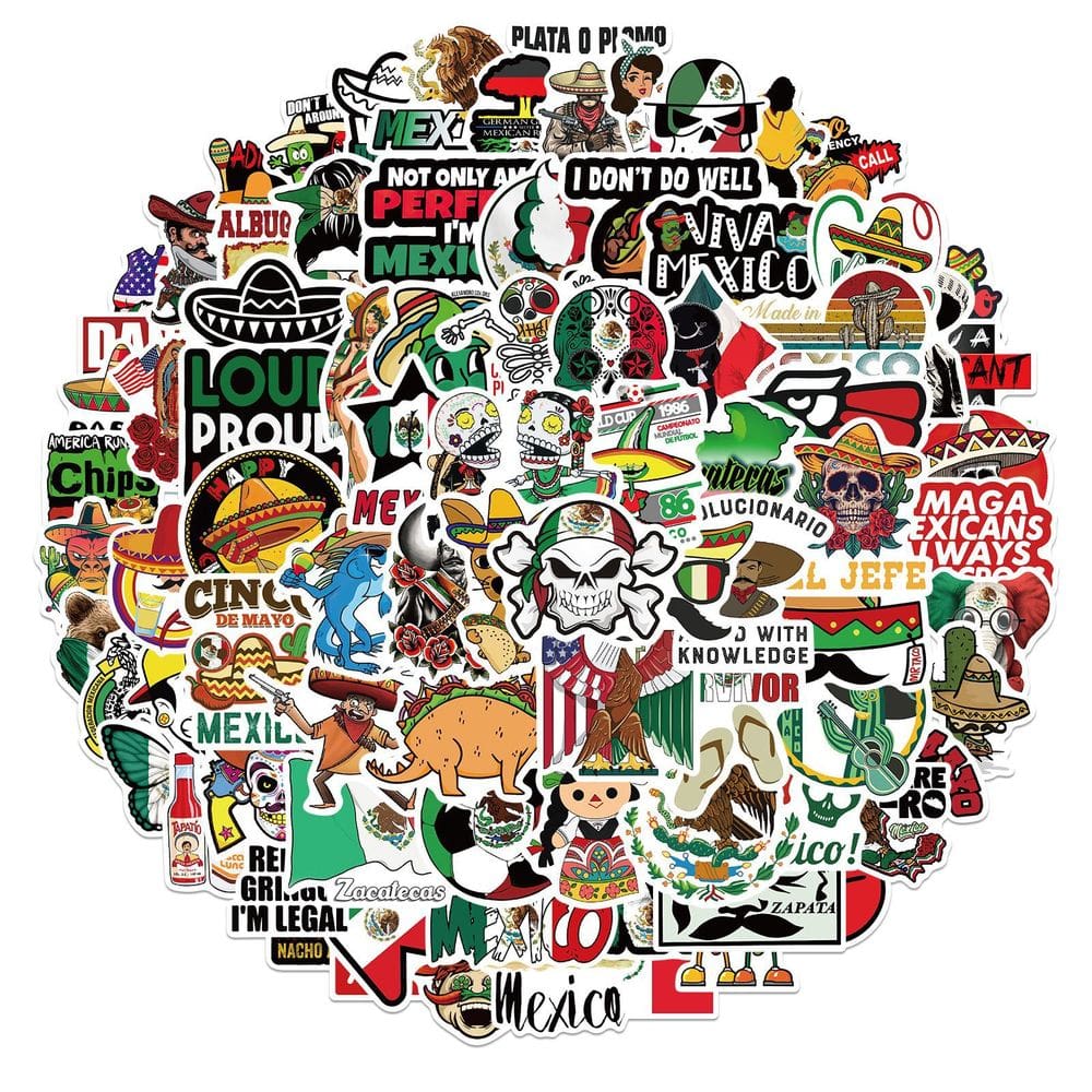 Adesivos de vinil impermeável com tema do México, 100 unidades