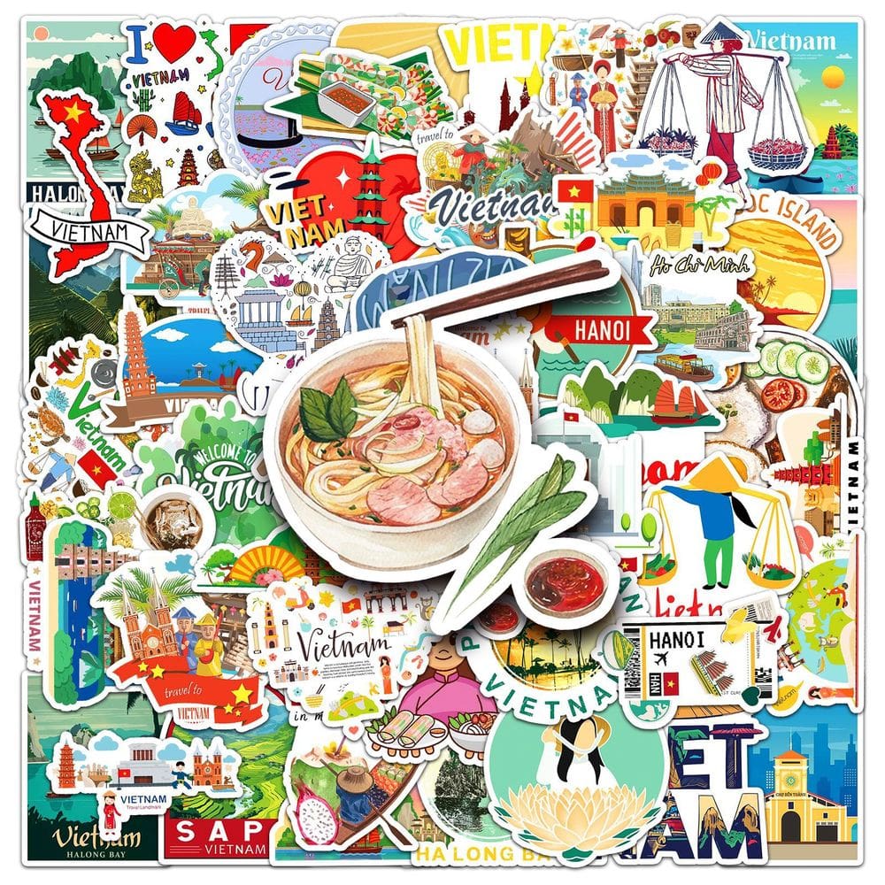 Adesivos Vietnam Travel, 50 unidades de vinil impermeável para laptop