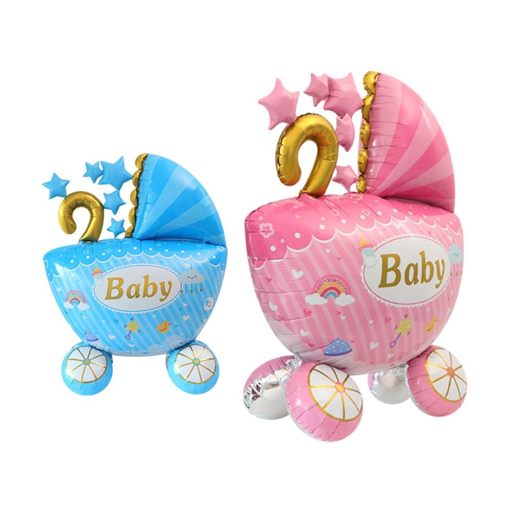 Conjunto de balões metalizados 4D Baby Carrage 104x85cm rosa e azul