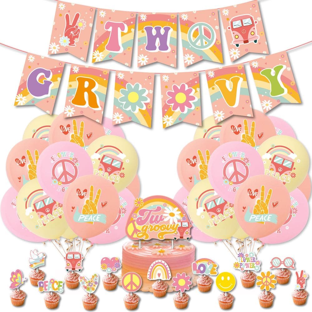 Conjunto de decoração de festa Hippie Groovy, 41 unidades com tema Peace Sign