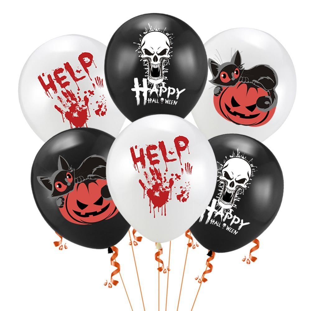 Conjunto de balões de látex de Halloween, 6 peças, 30 cm, preto e branco