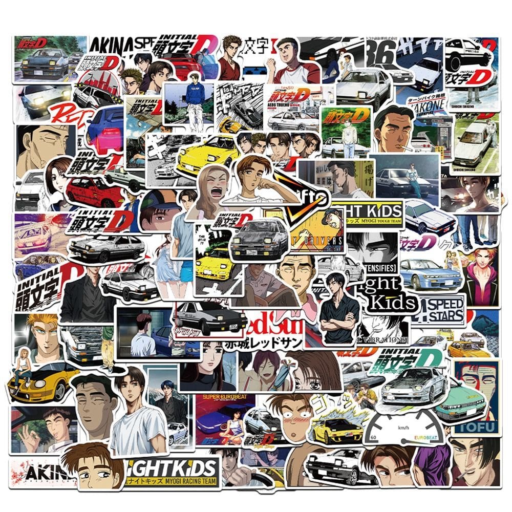 Pacote de adesivos de carros de anime, 100 unidades, decalques de corrida de desenhos animados