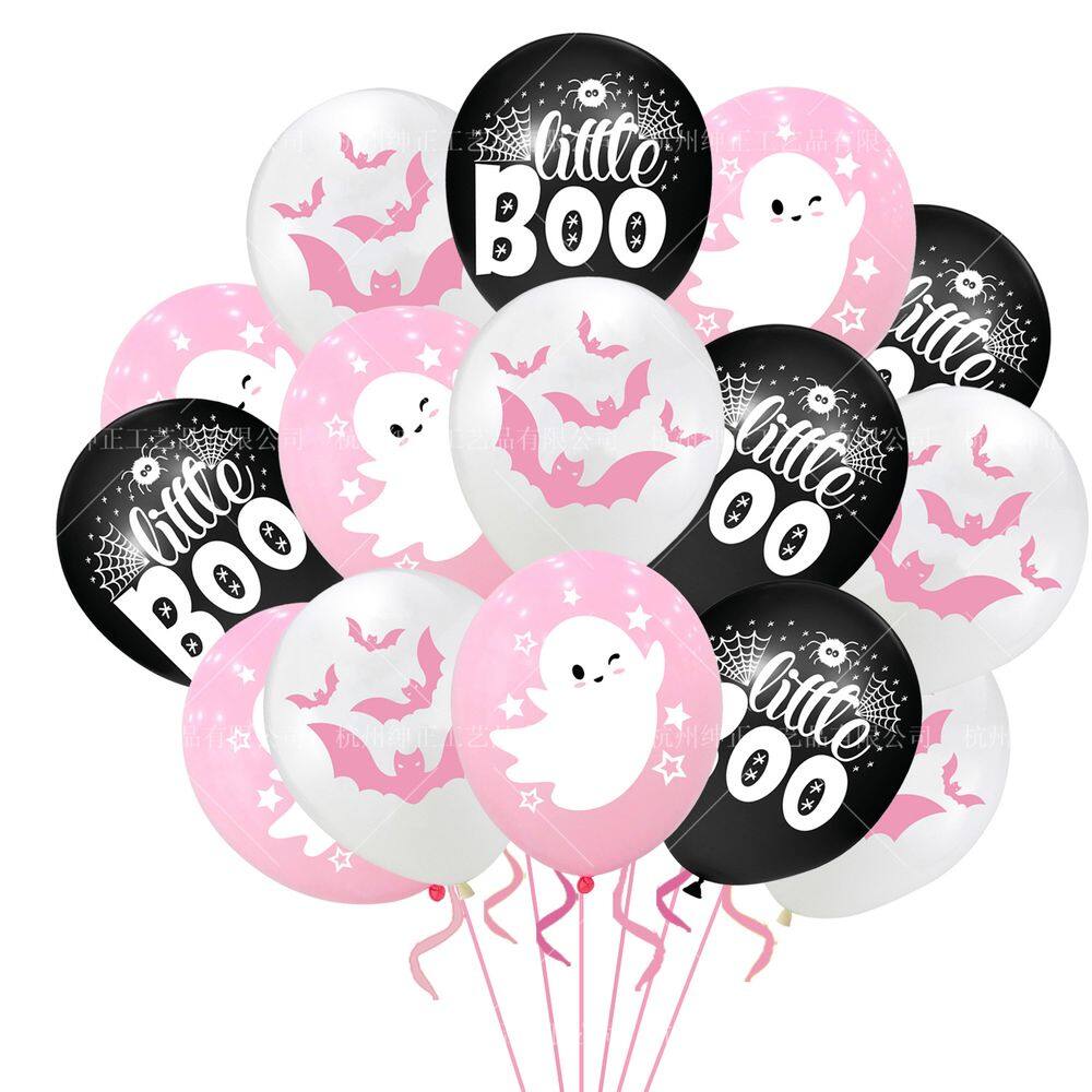 Kit de balões de Halloween 18 látex 30 cm rosa com estampa de morcego fantasma