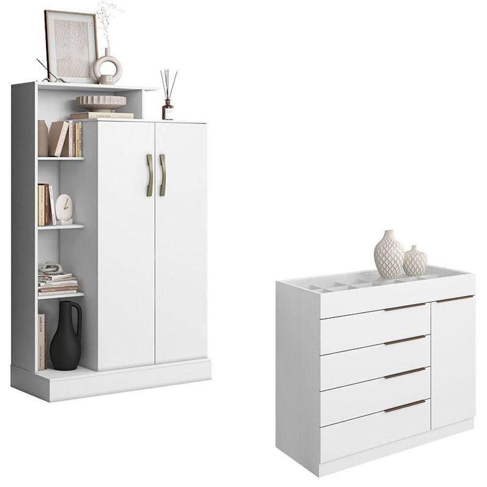 Cômoda Sapateira Sevilha 2004147 E Armário Multiuso Florença 2000199 Branco Brilho - Aramóveis