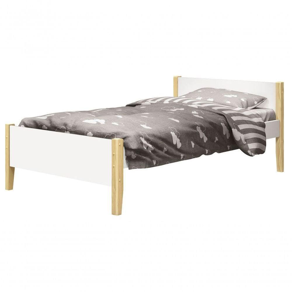 Cama Babá Solteiro Simba Branco Fosco Com Natural - Moveisaqui