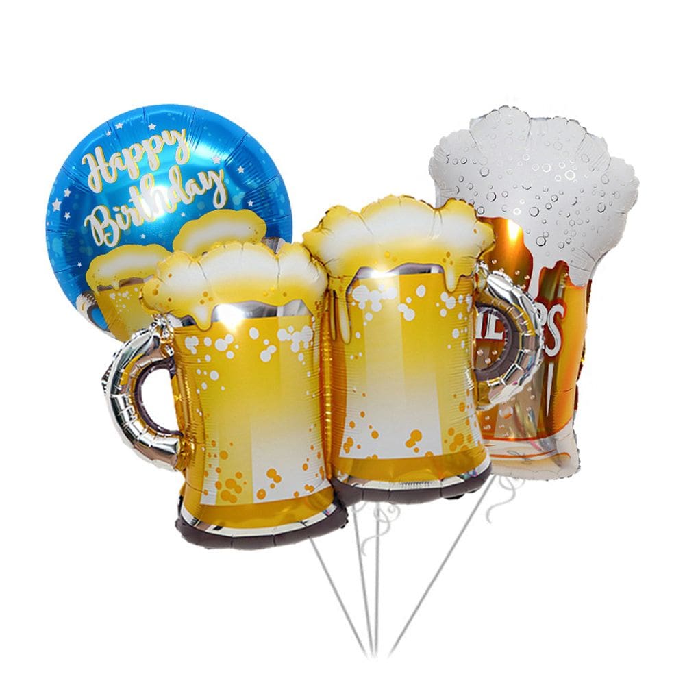 Conjunto de balões, 3 peças de caneca de cerveja, balões de alumínio com feliz aniversário
