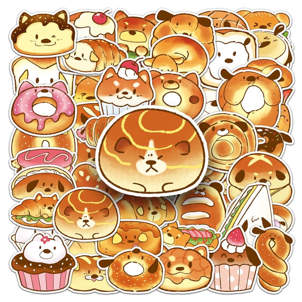 Pacote de adesivos Cute Dog Bread, 50 unidades de material de vinil impermeável