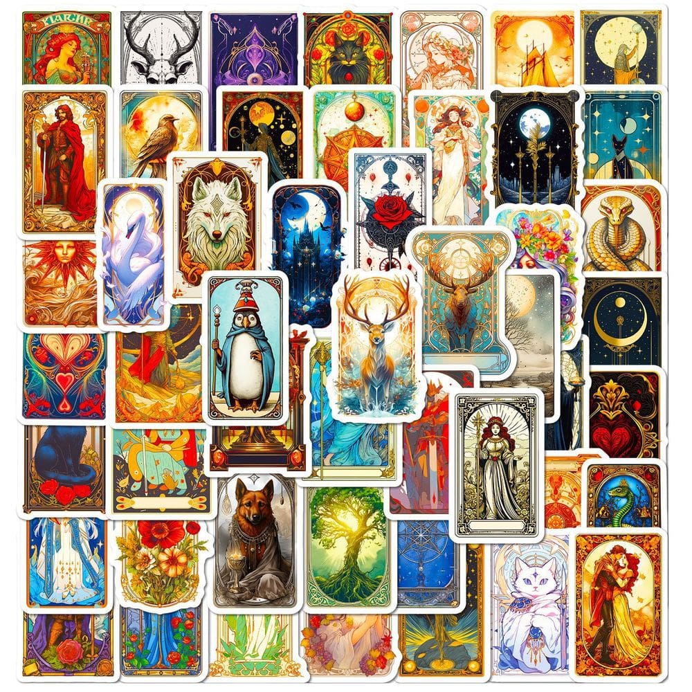 Pacote de adesivos Tarot Card Theme Mystical Fantasy Vinyl 50 unidades