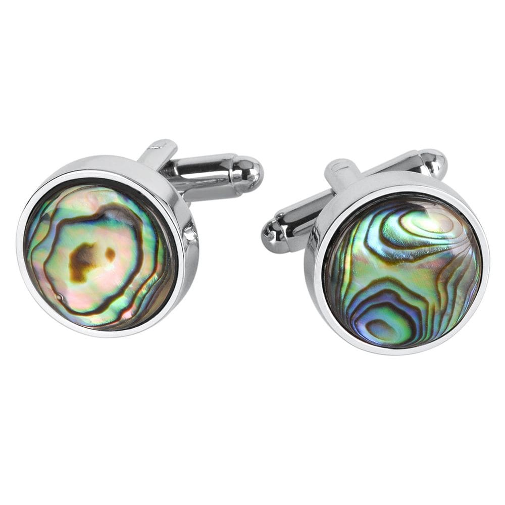 Cufflinks, concha de abalone colorida em moldura prateada