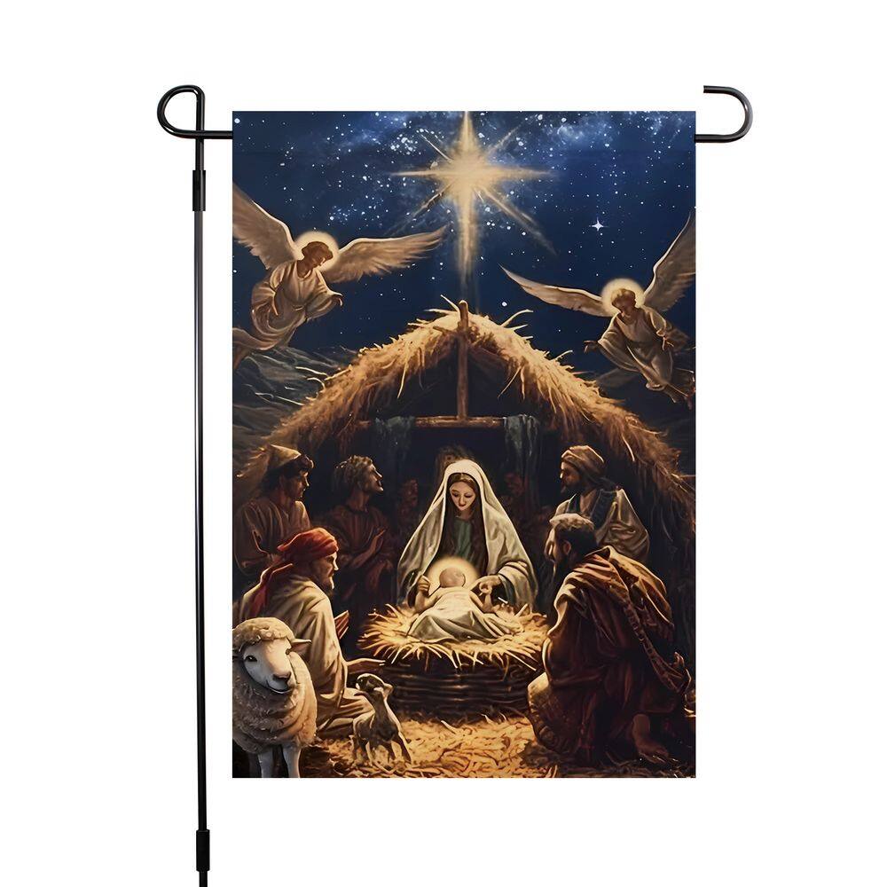 Bandeira de jardim, presépio de Jesus, 30x45cm, poliéster, dupla face