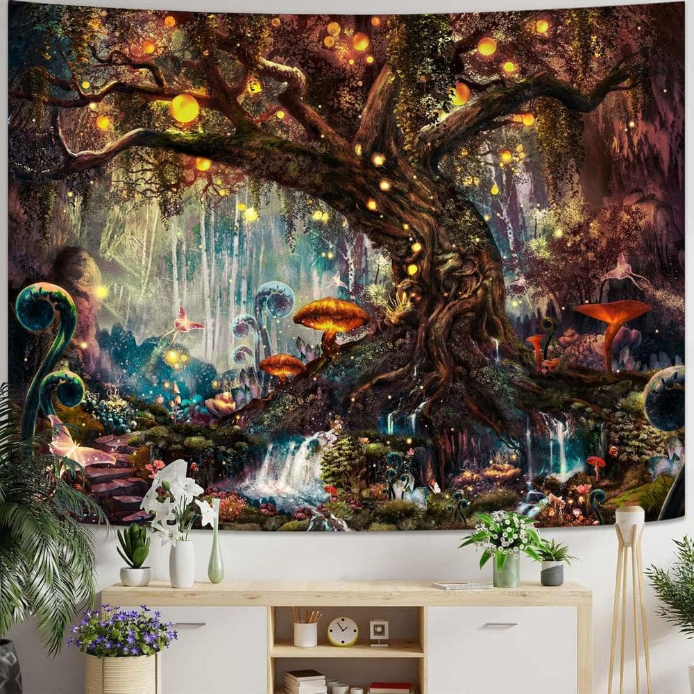 Tapeçaria para pendurar na parede Fantasy Tree of Life Magic Forest 150x130cm