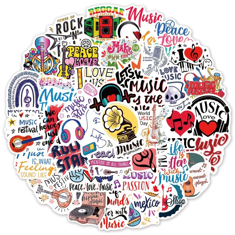 Adesivos, música e texto, grafite, decalques de vinil x50