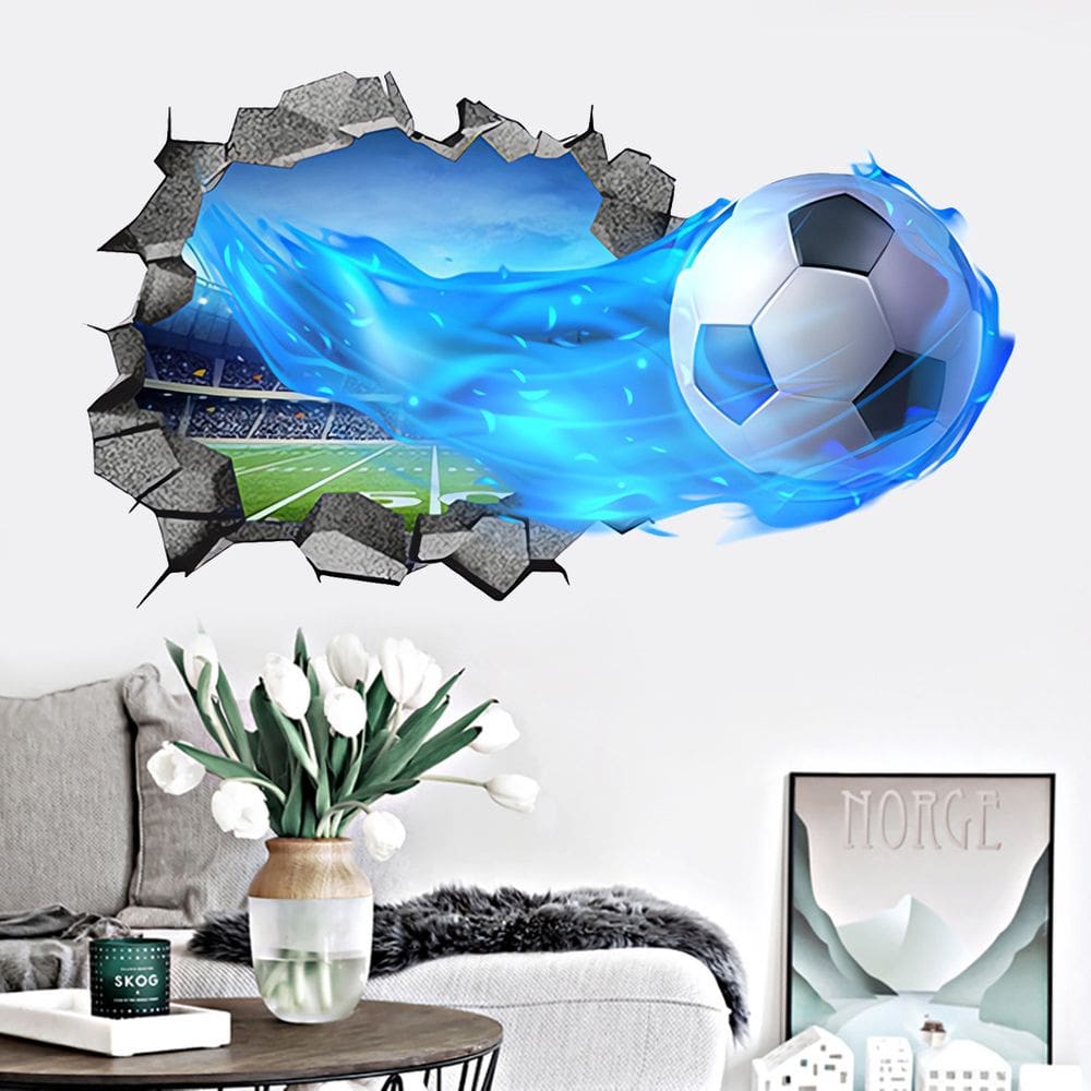 Adesivos de parede Bola de futebol 3D em PVC removível 40x60cm