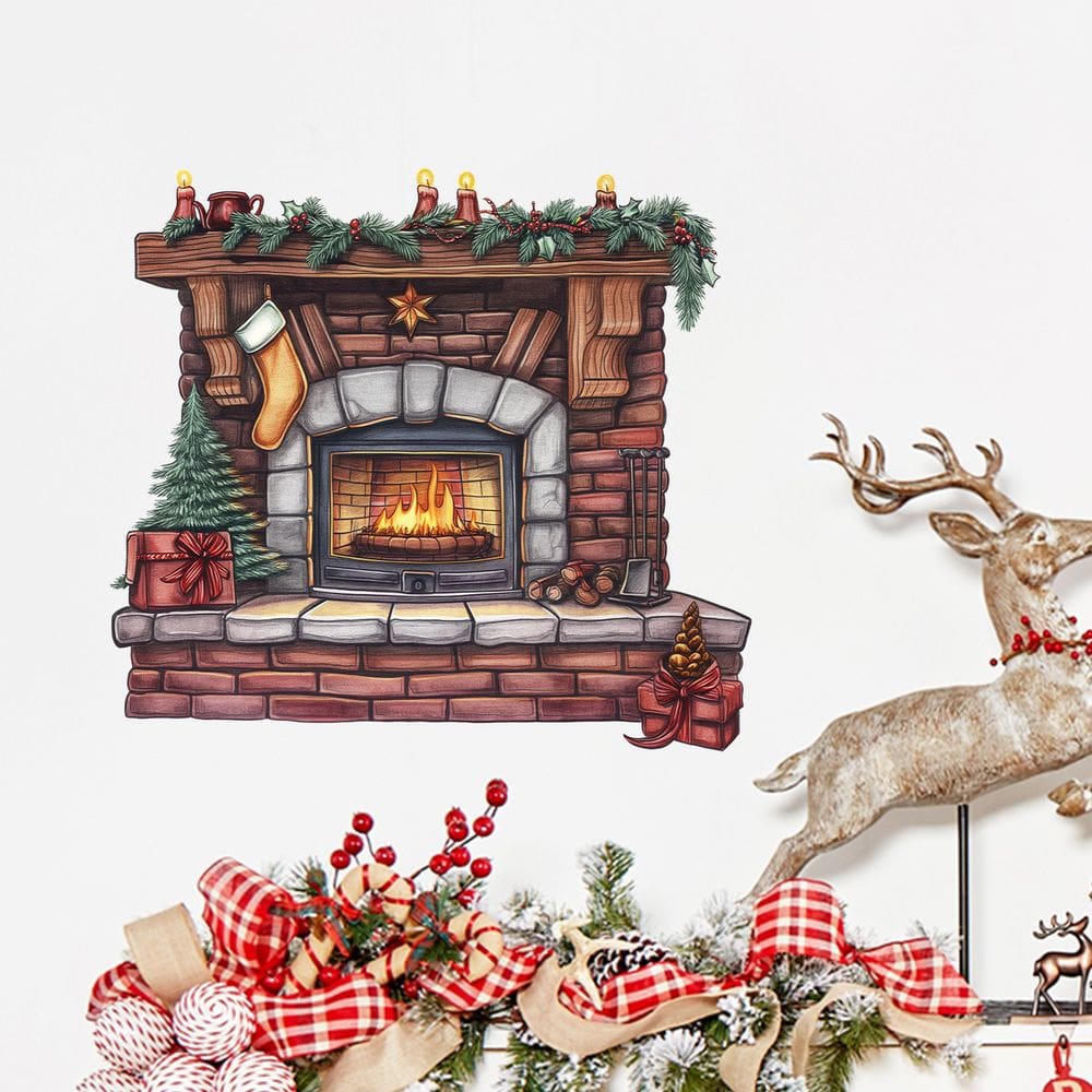Adesivos de parede Design de lareira de Natal 39x40cm PVC