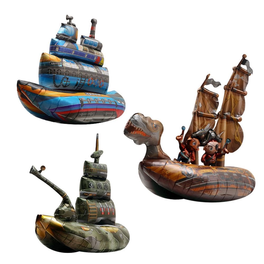 Conjunto de balões 3D Ship Foil, 3 unidades | Navio pirata, cruzeiro, morcego