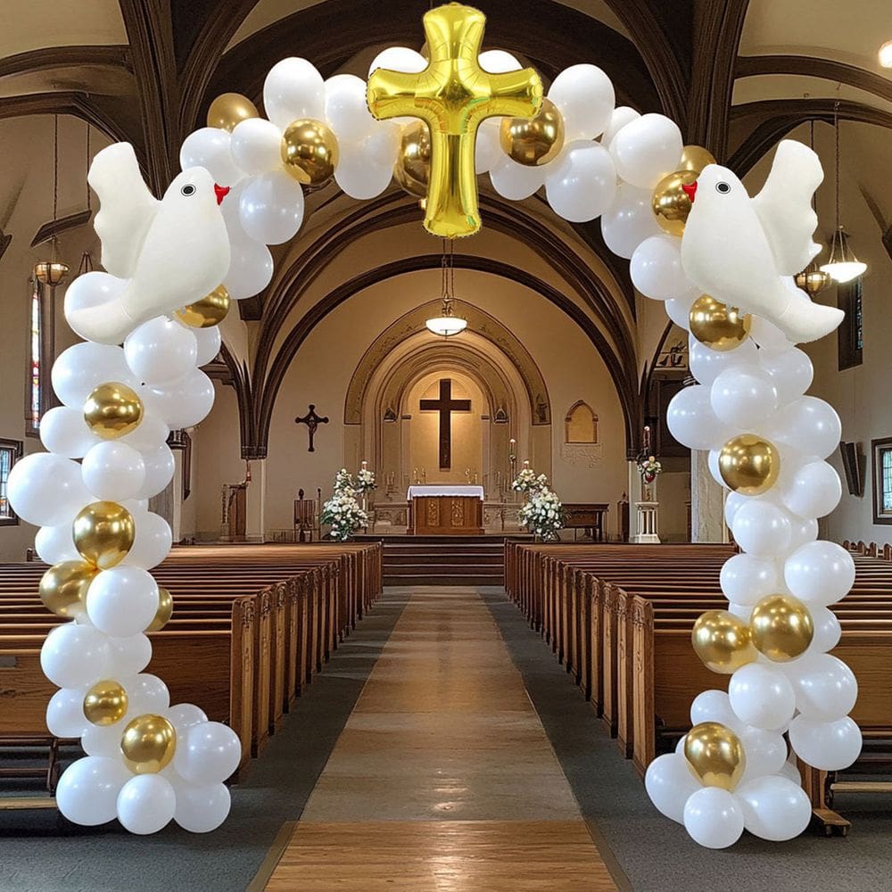 Kit Balloon Arch Cross & Dove, 120 unidades em folha dourada para eventos