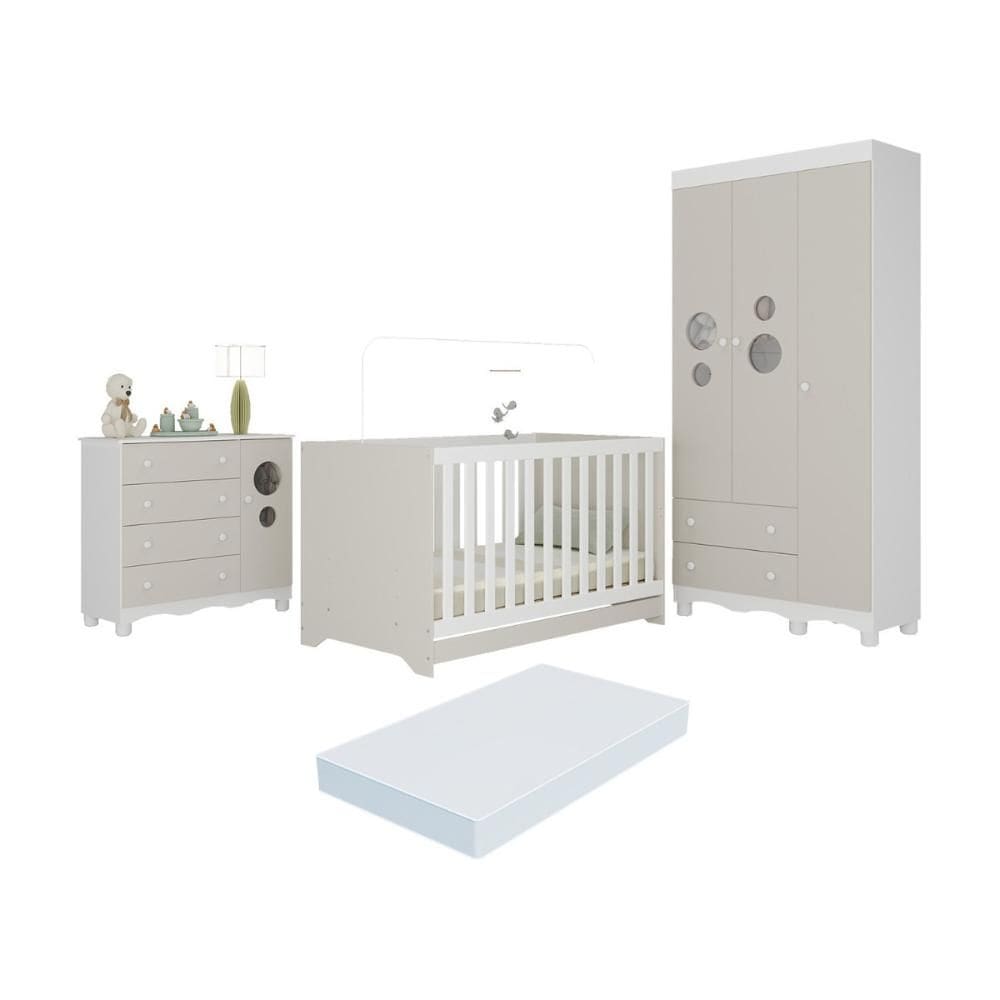 Quarto de Bebê Completo com Berço Americano 3 em 1 Colchão Incluso Suspiro Multimóveis MP4640