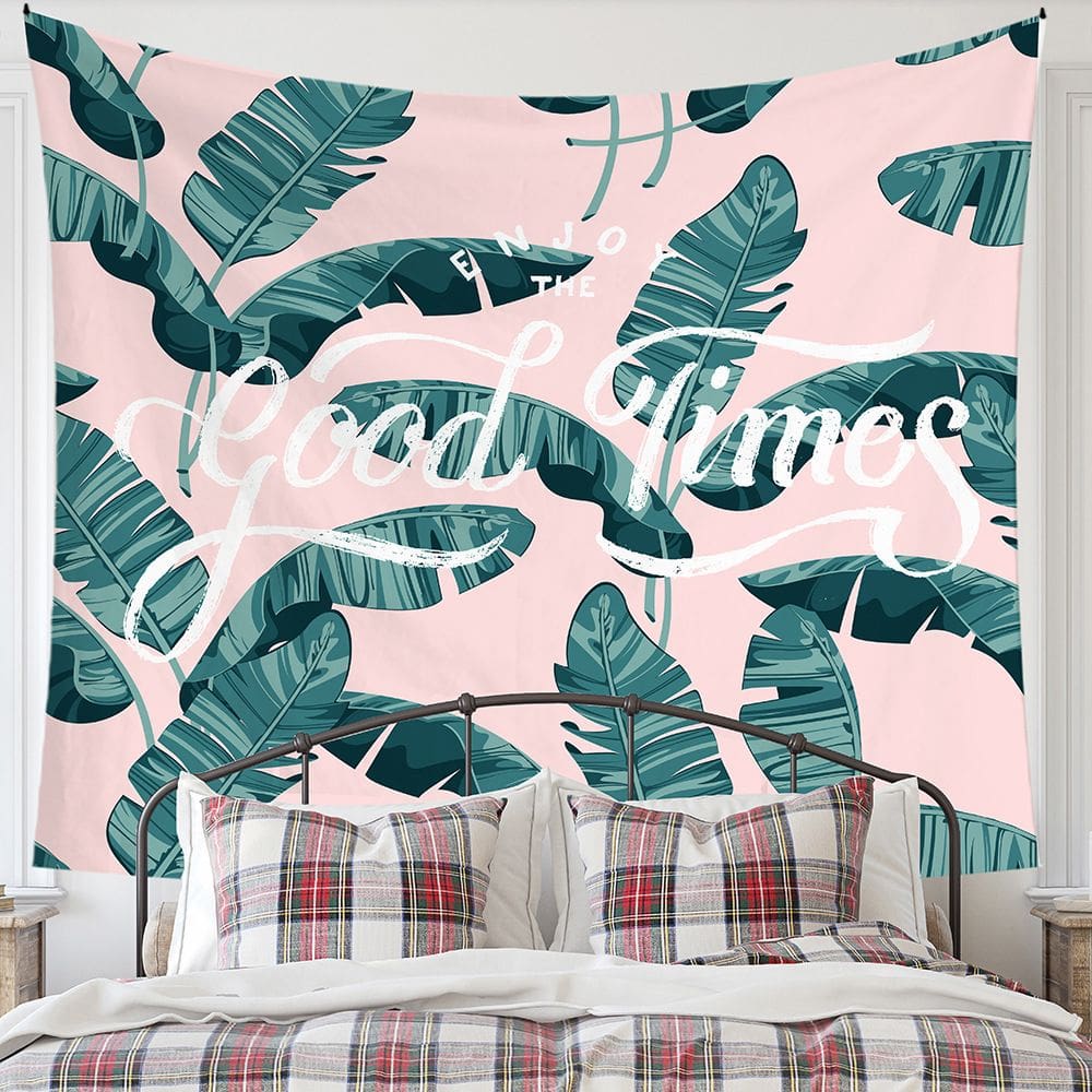 Tapeçaria para pendurar na parede, folha tropical, rosa, 150x130cm, pelúcia curta