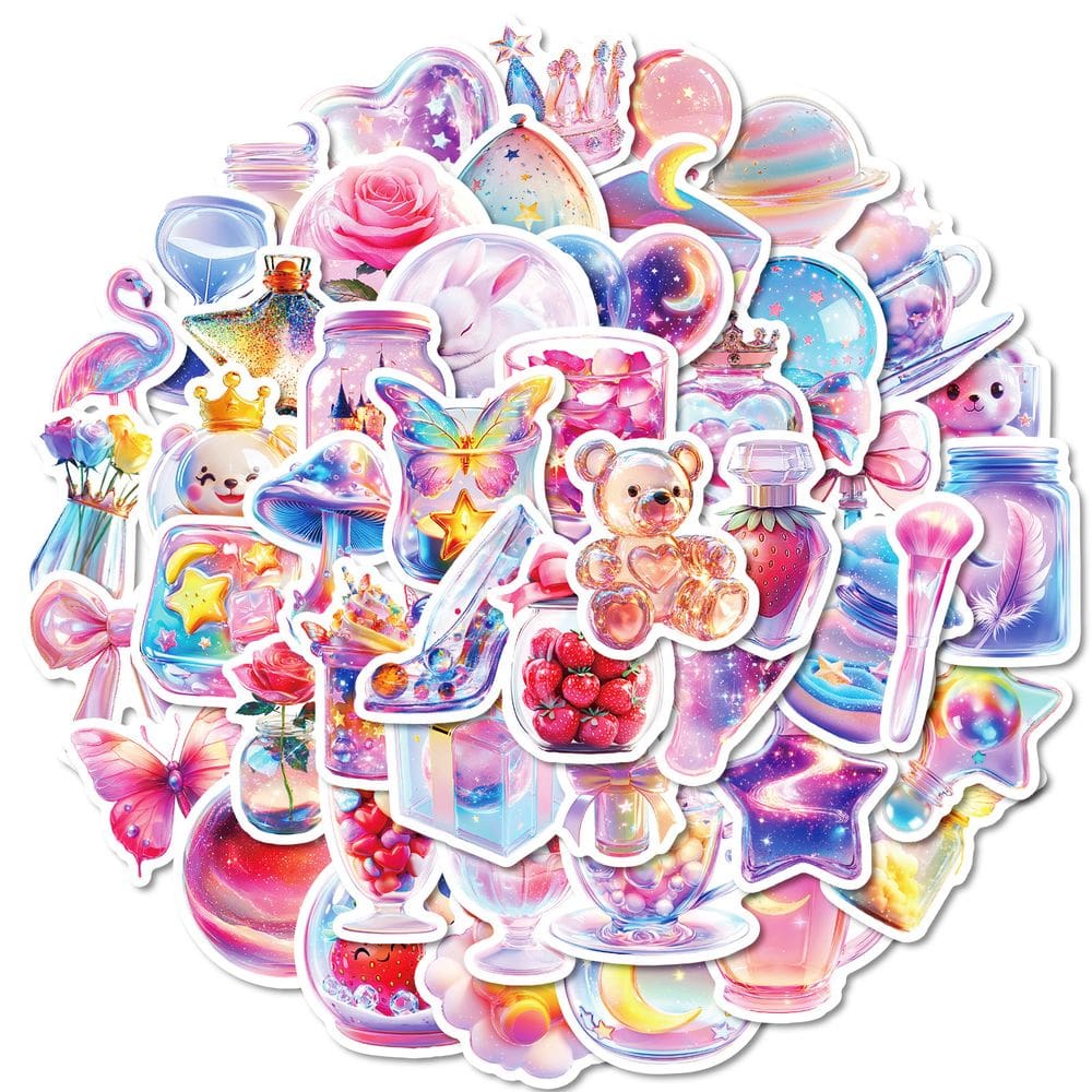 Adesivos holográficos, 50 unidades, pacote de adesivos fofos para animais e doces