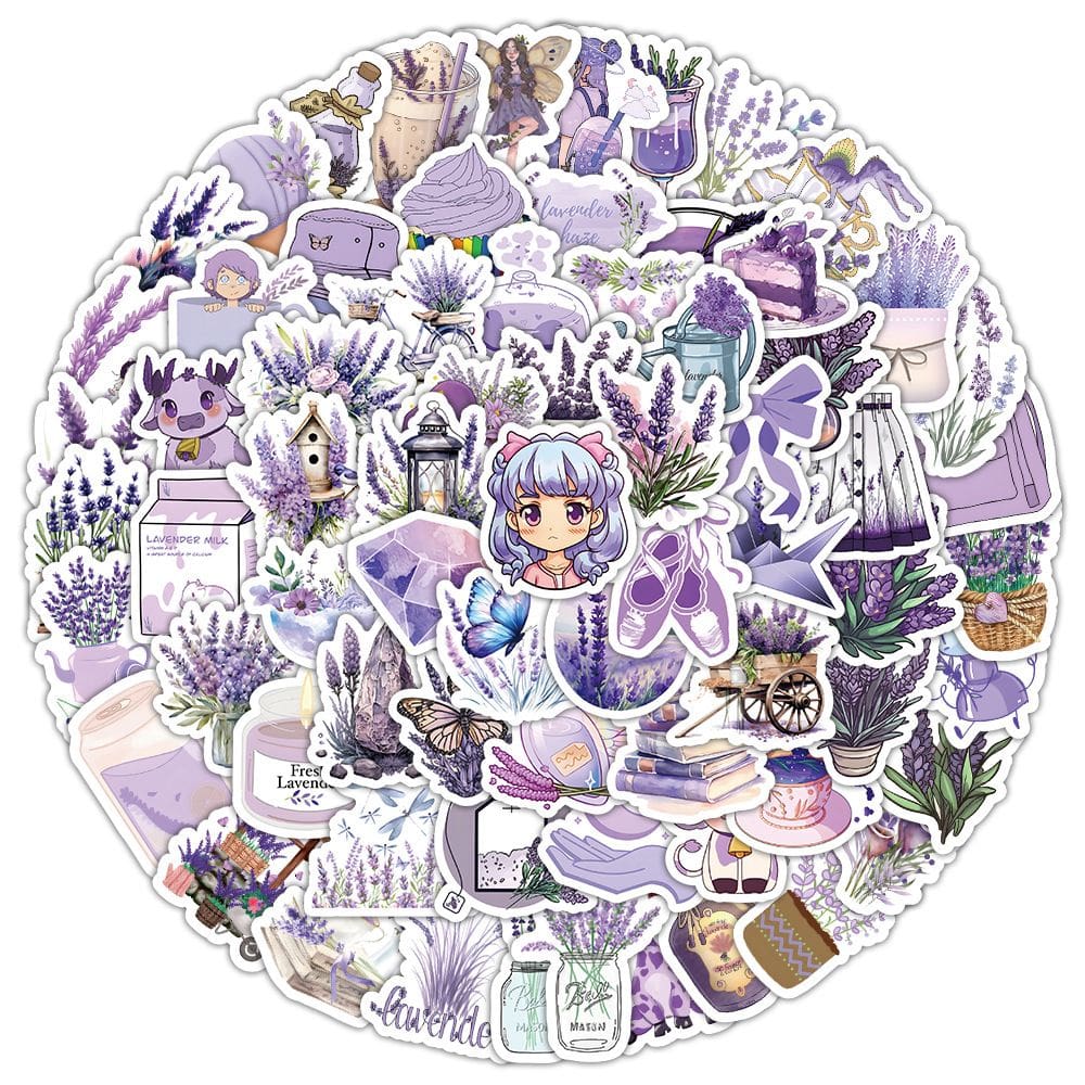 Pacote de adesivos Lavender Aesthetic Cute Purple Kawaii x100
