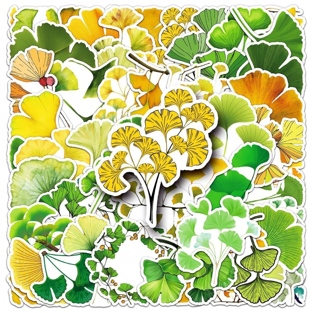 Conjunto de adesivos Ginkgo Leaf, 50 peças de desenho animado verde-amarelo fresco