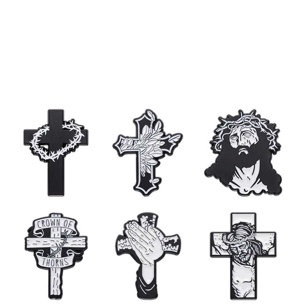 Conjunto de broches Christian Cross em liga preta e branca
