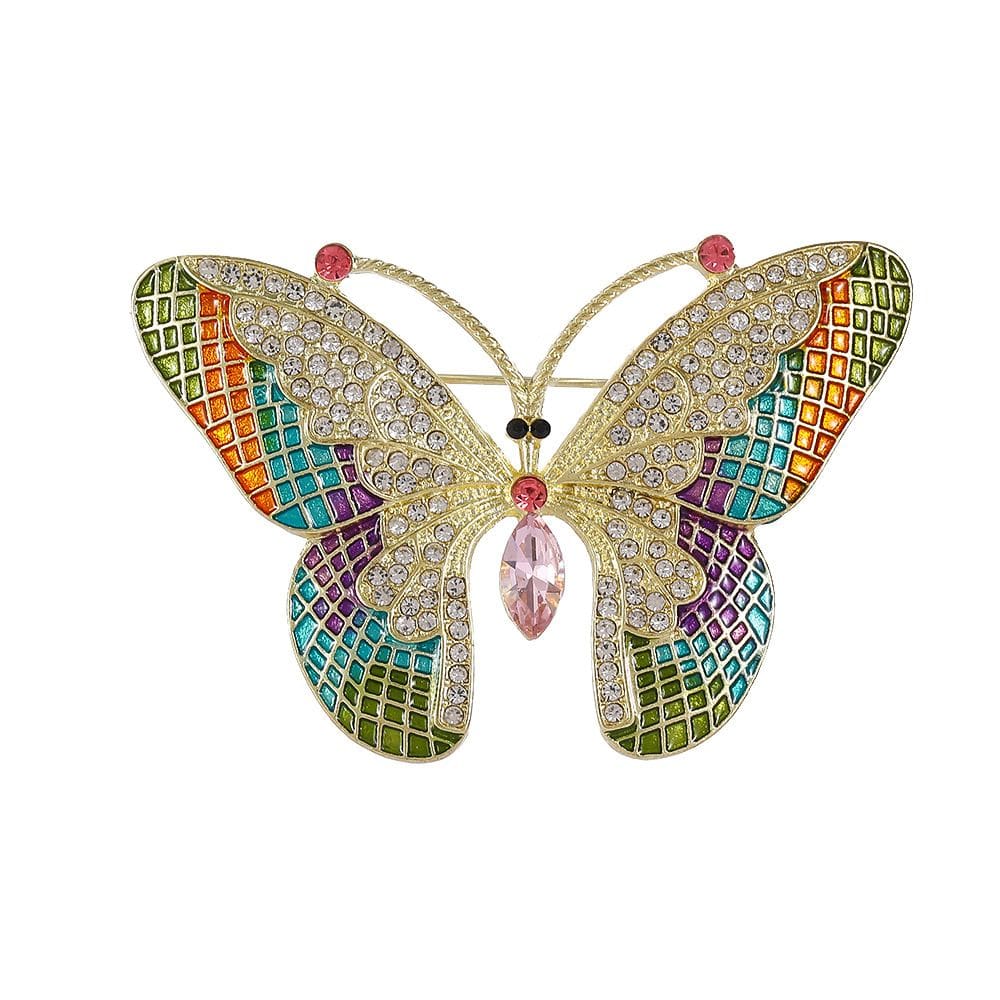 Alfinetes de broche, borboleta colorida, strass, liga esmaltada