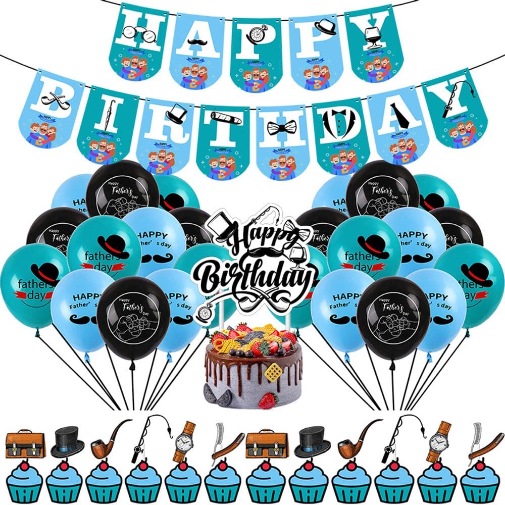 Conjunto de decorações de festa, 32 peças de azul de aniversário para o Dia dos Pais