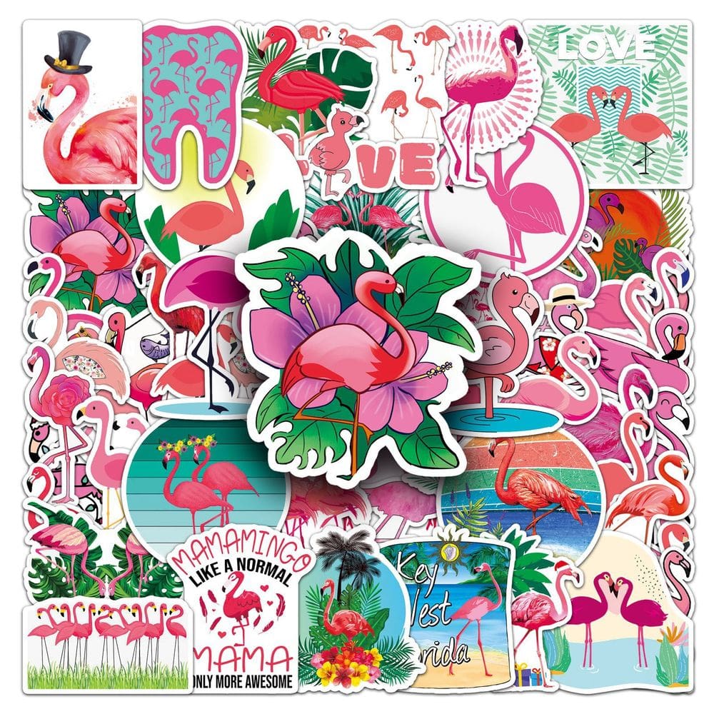 Conjunto de adesivos Flamingo Tropical Vinyl à prova d`água, 50 unidades