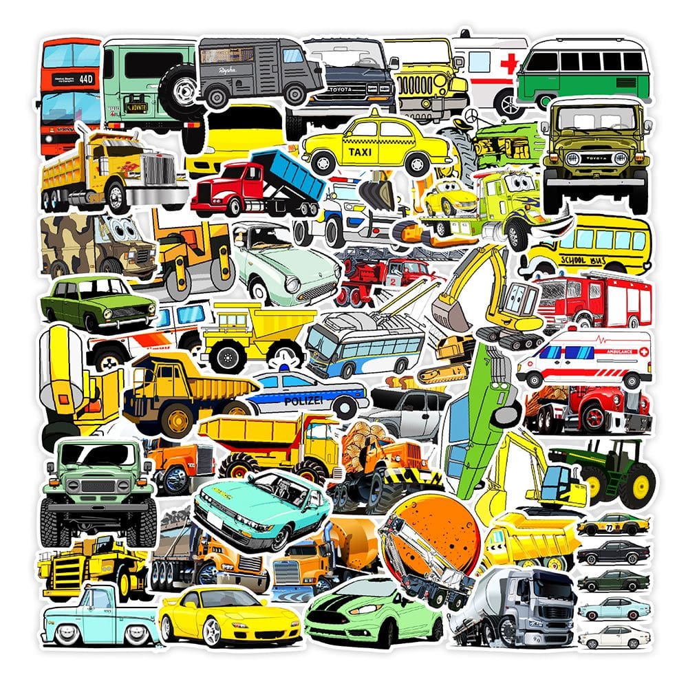 Pacote de adesivos Cartoon Vehicle Construction Trucks x50