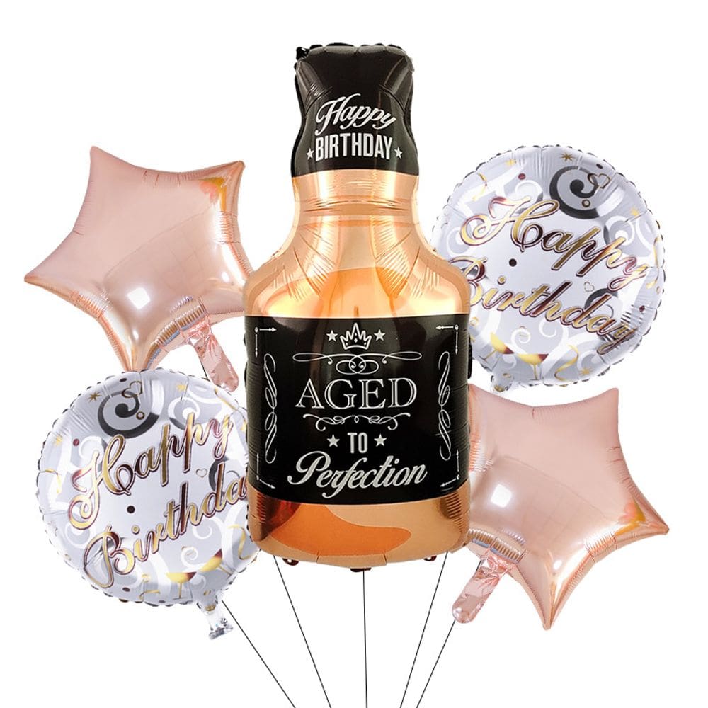Conjunto de balões para garrafas de uísque, 5 unidades, “Feliz Aniversário”