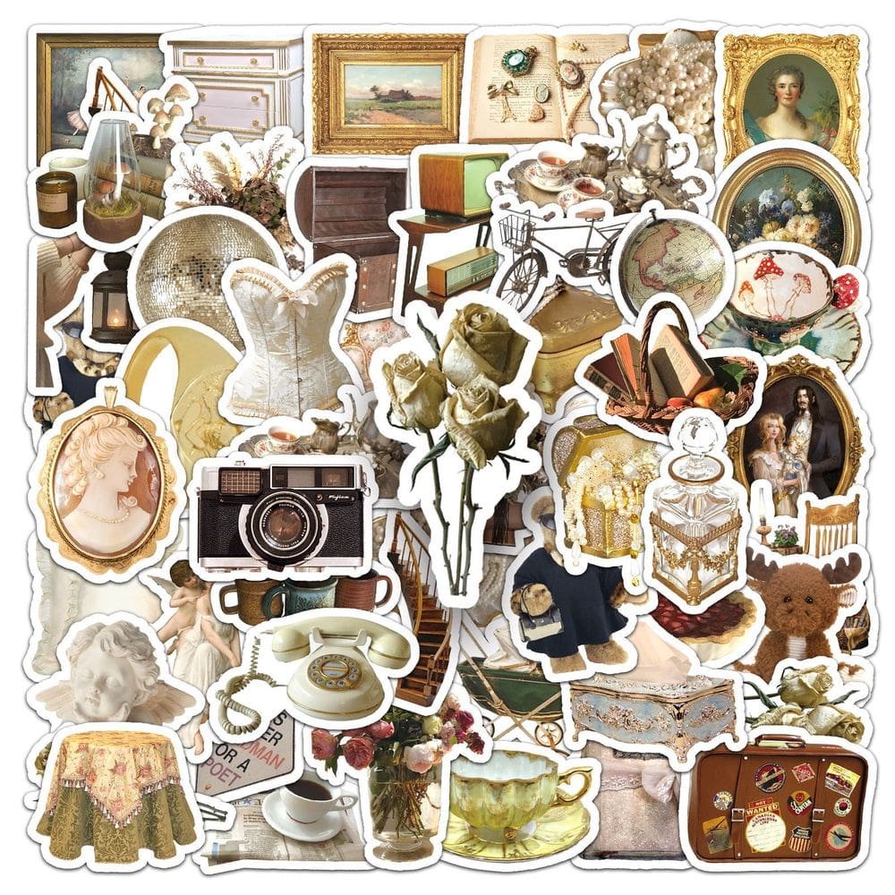 Pacote de adesivos Vintage Aesthetic, 50 unidades de vinil impermeável