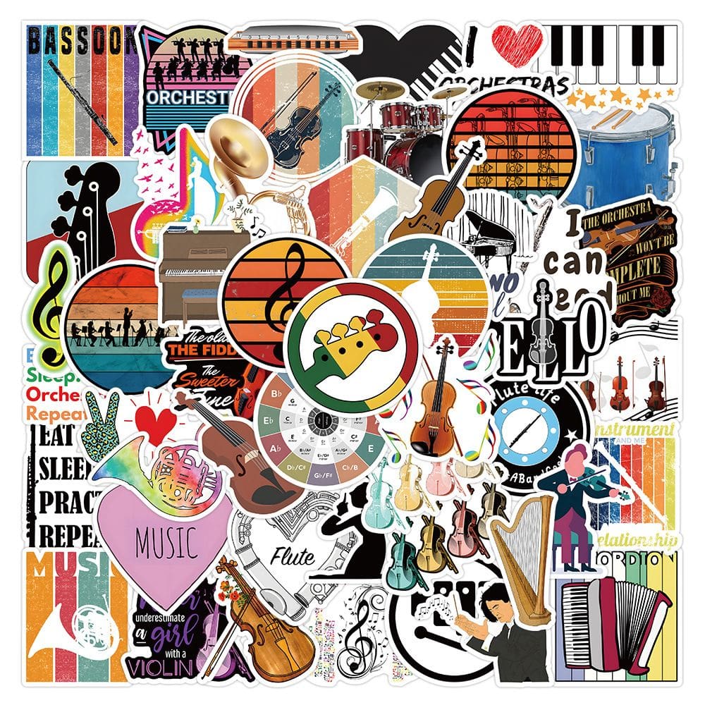 Pacote de adesivos Music Code: 68 unidades de decalques coloridos Sound Wave