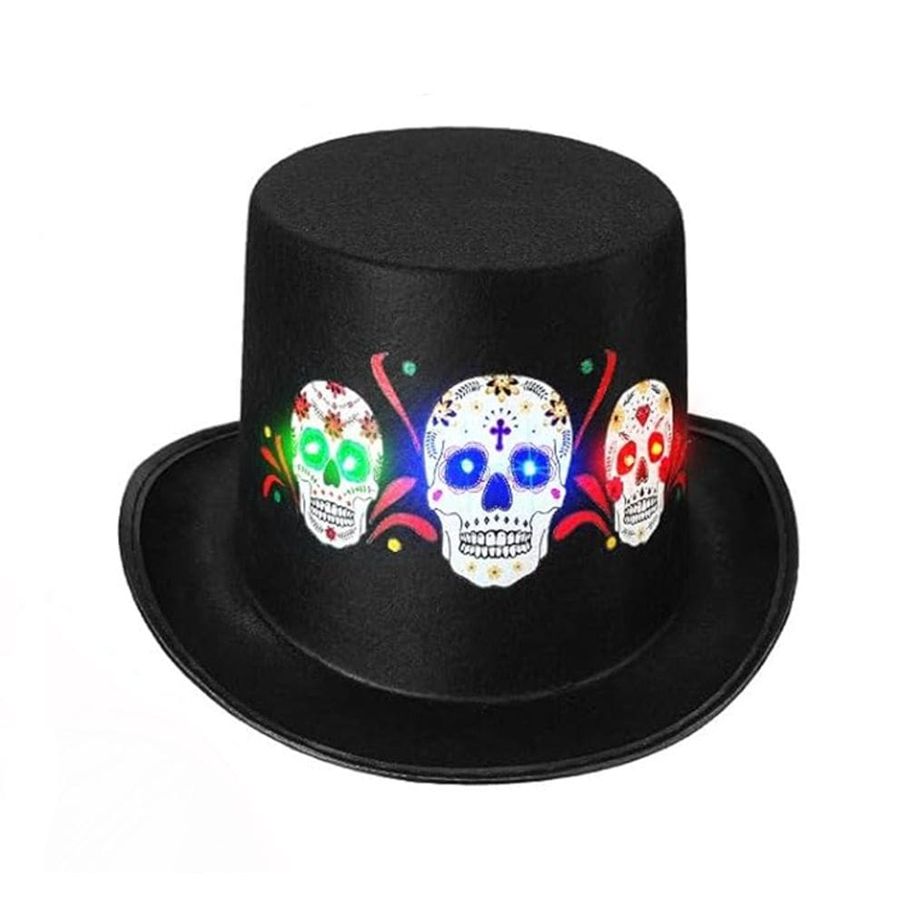 Chapéu de caveira LED, chapéu Lincoln preto, fantasia de Halloween