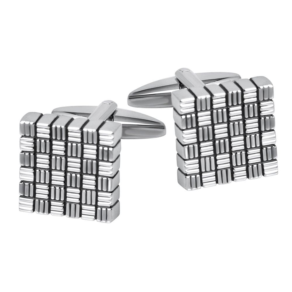 Abotoaduras para homens com design quadrado de esmalte listrado enegrecido